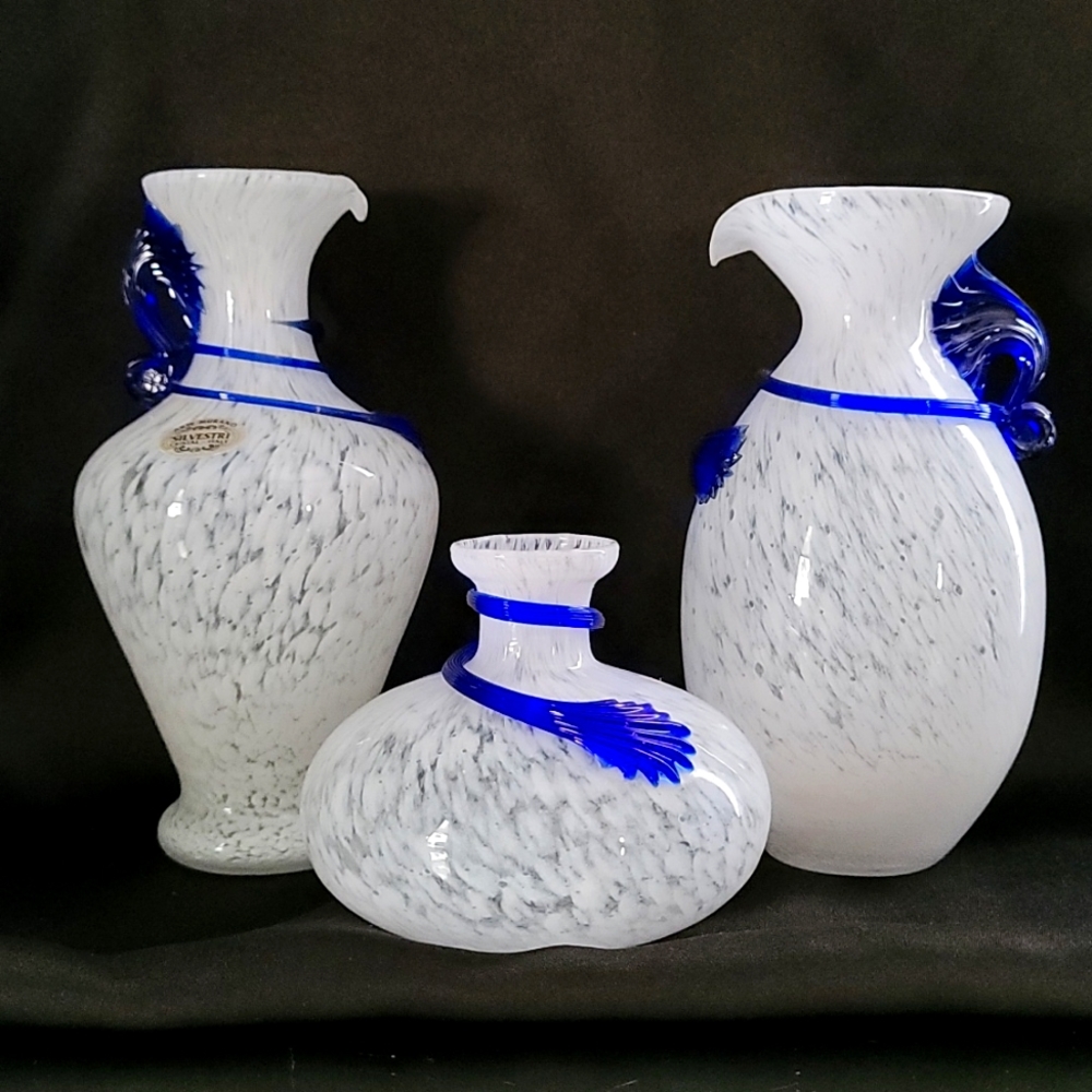 Trio of three vases from Murano; hand-blown, flawless, gorgeous